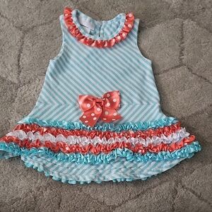 Nwot Bonnie Baby Aqua Striped Dress with Coral Accents
